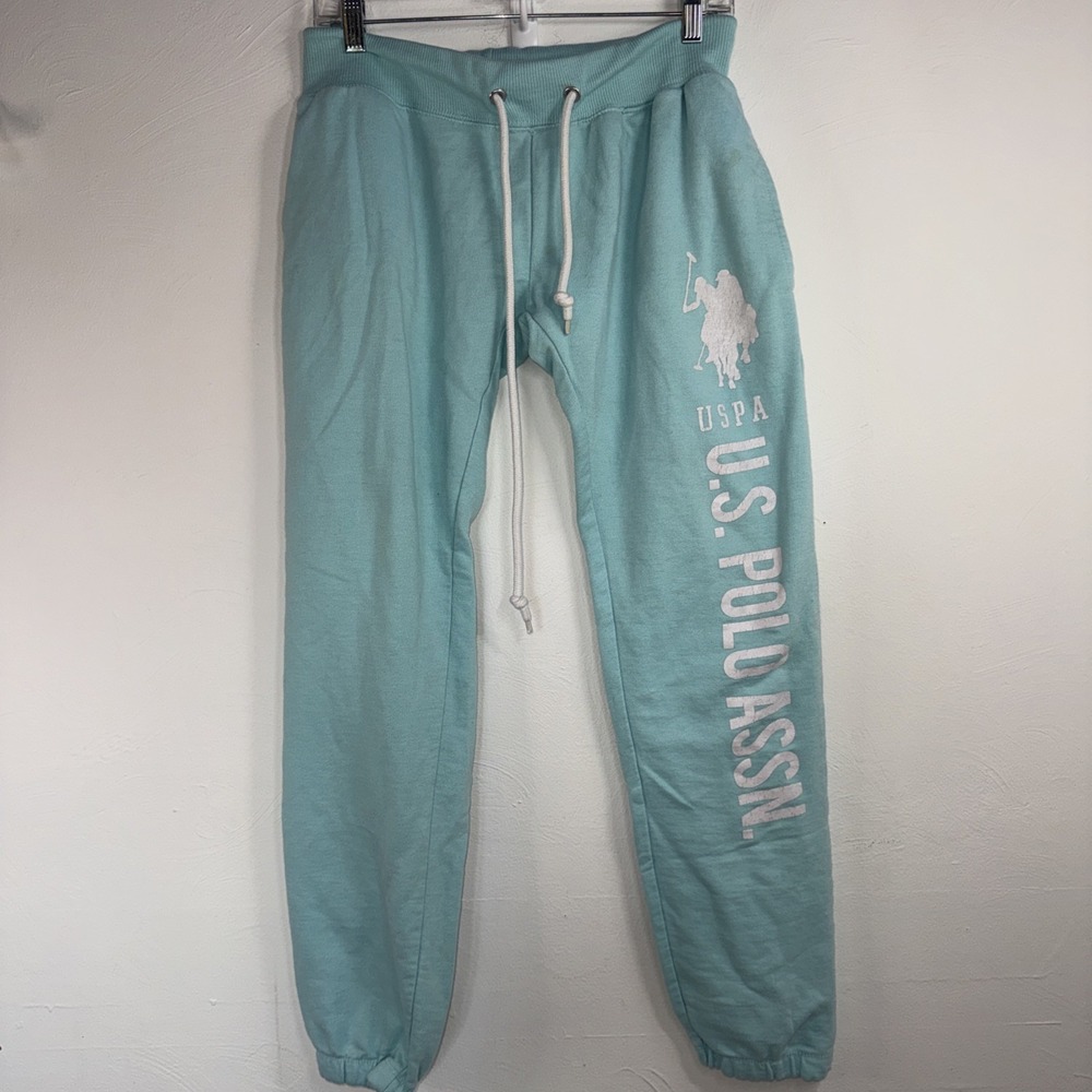 US Polo Assn. Women's Baby Blue Draw String Sweat Pants Size M Streetwear Y2K